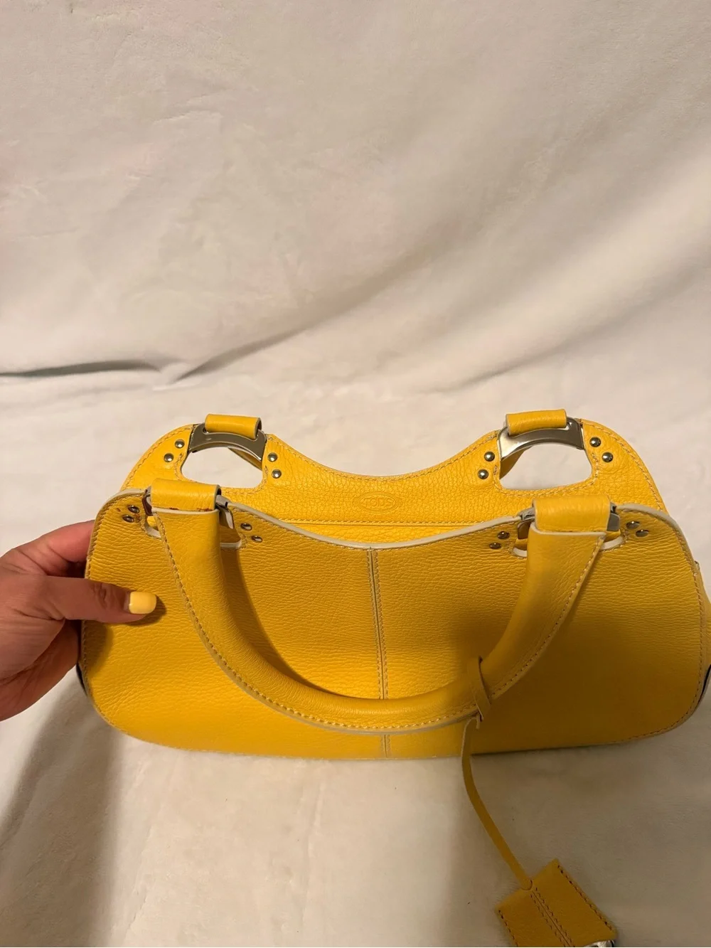 Tod's Miky Yellow Pebbled Leather Top Handle Shoulder Bag